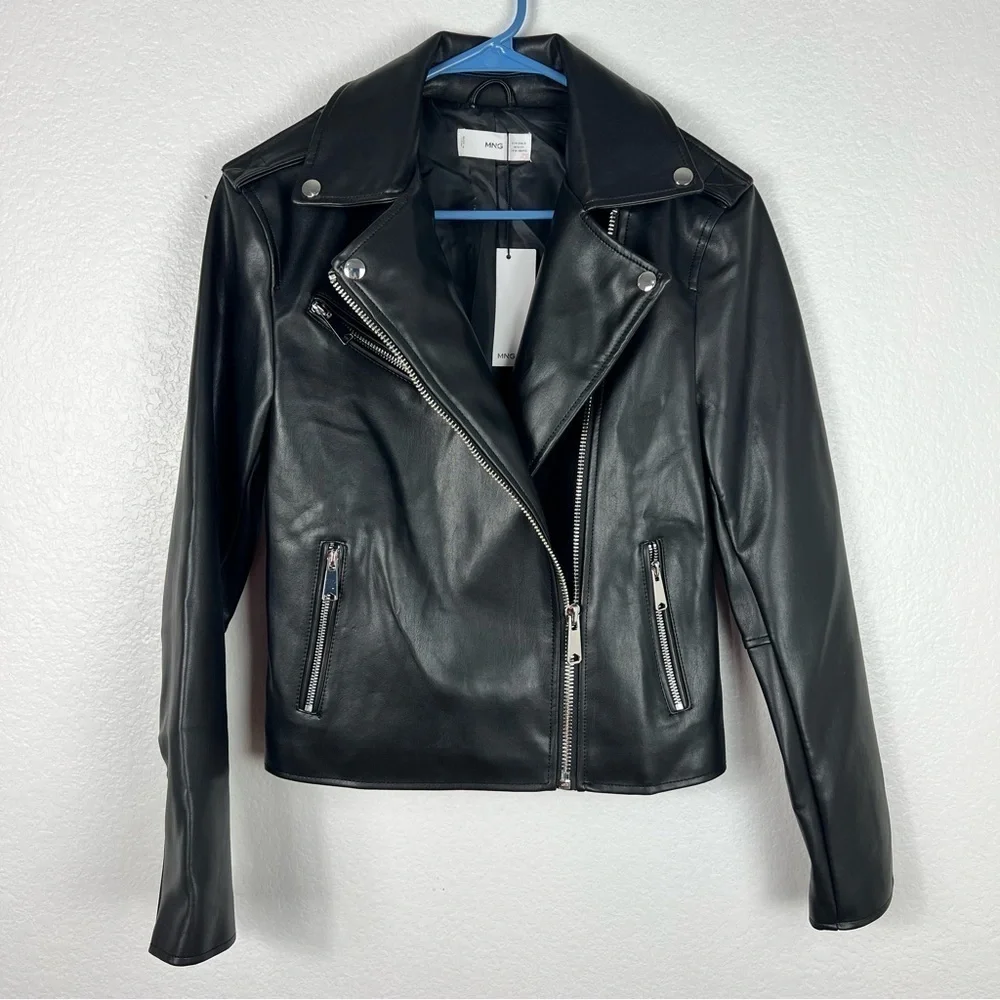 Mango faux leather biker jacket size S - Picture 1 of 9